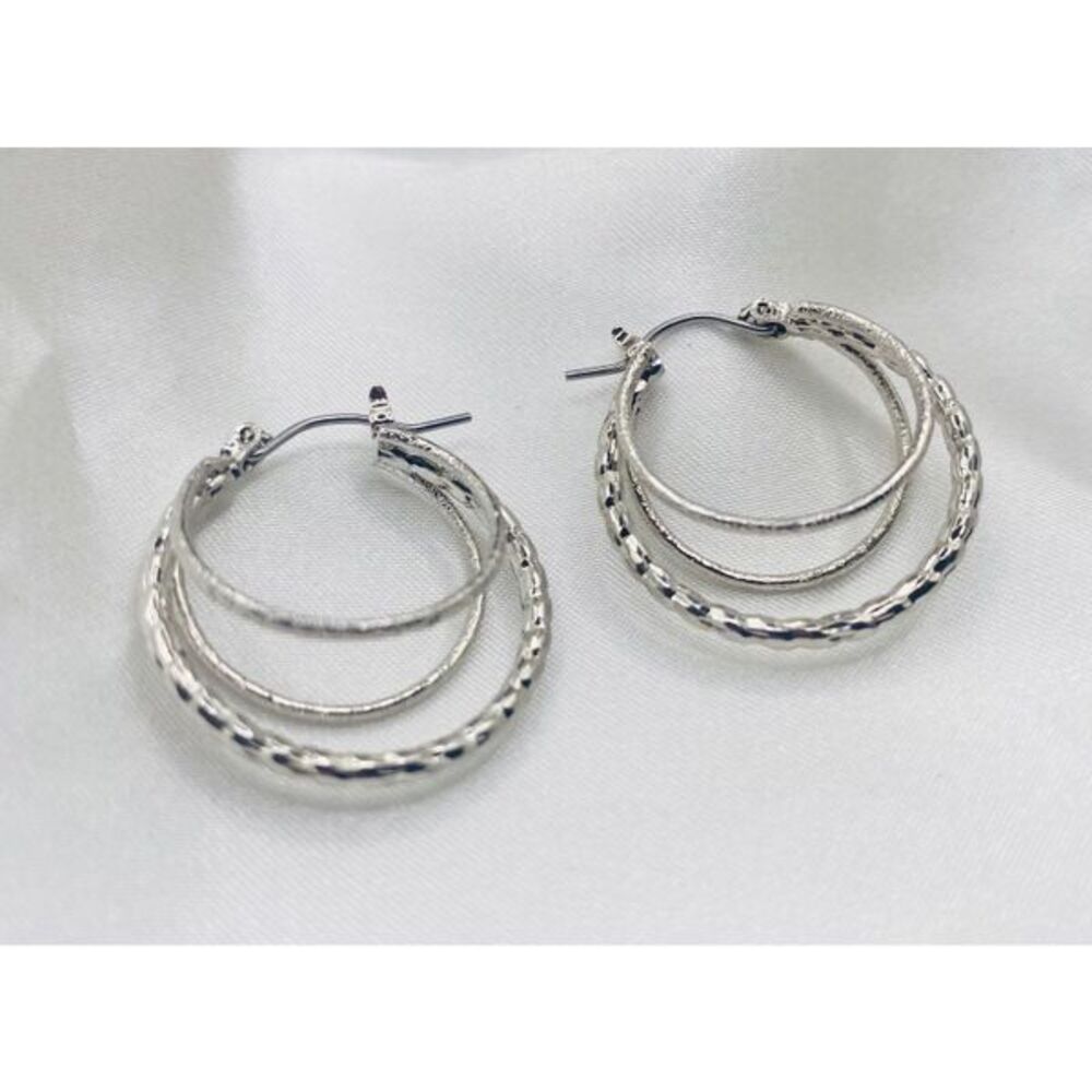 Silver Textured Triple Hoop Earrings - NWT
